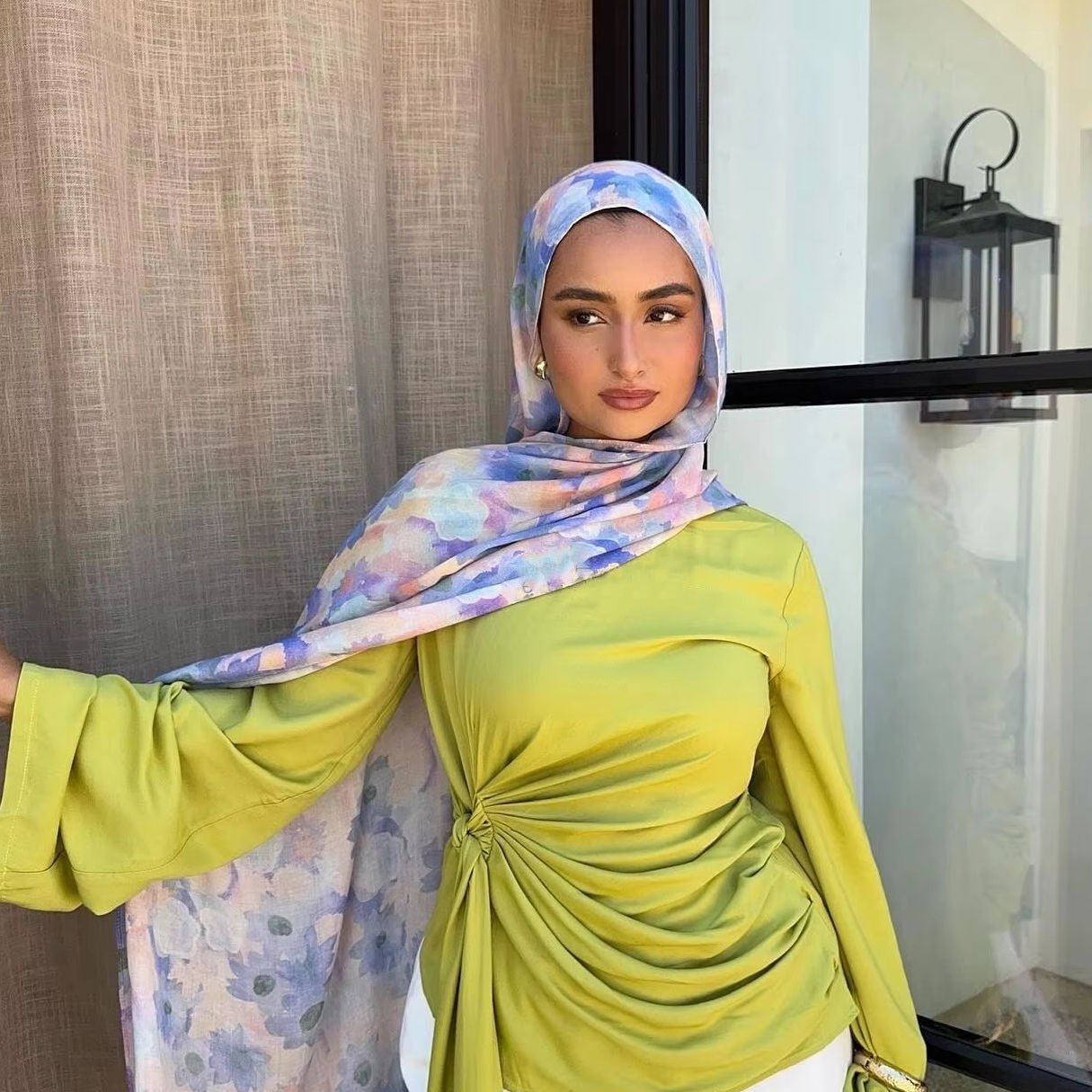 White Blue Purple Pink Watercolor Floral hijab shawl - view 1