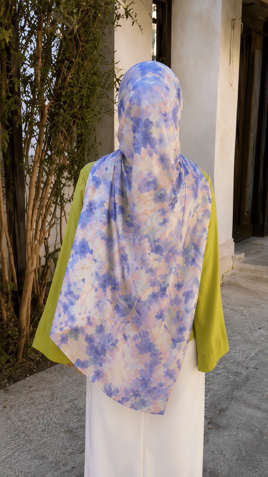 White Blue Purple Pink Watercolor Floral hijab shawl - view 3