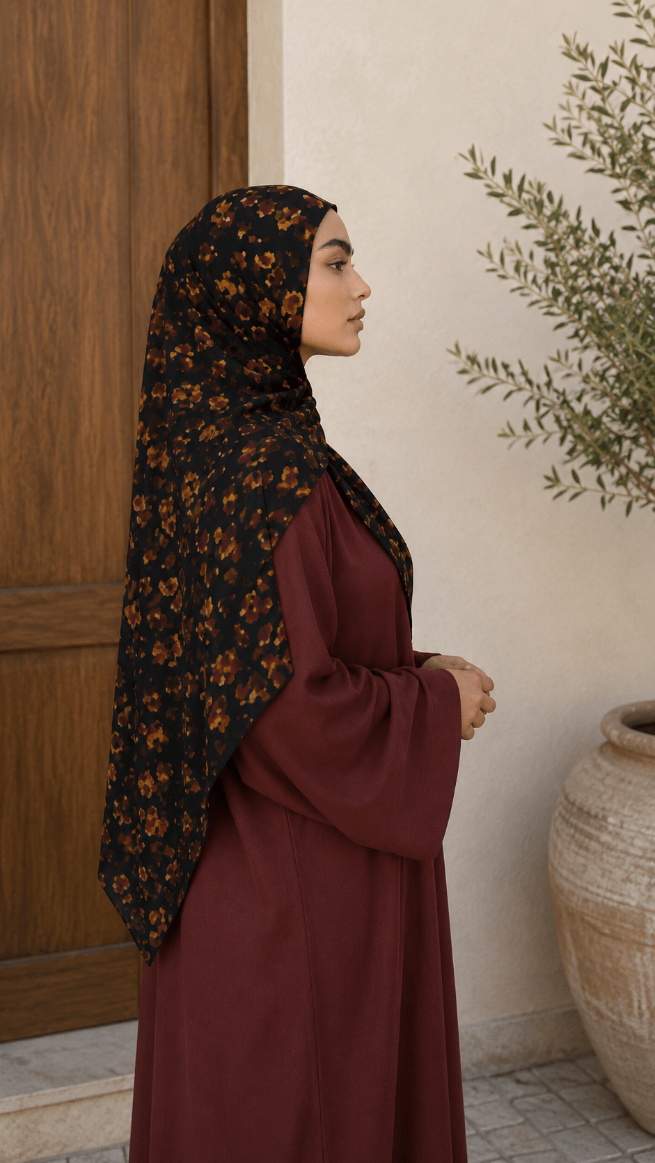 Black Amber Gold Watercolor Leopard Spot hijab shawl - view 3