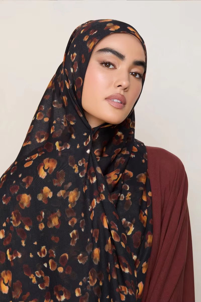 Black Amber Gold Watercolor Leopard Spot hijab shawl - view 1