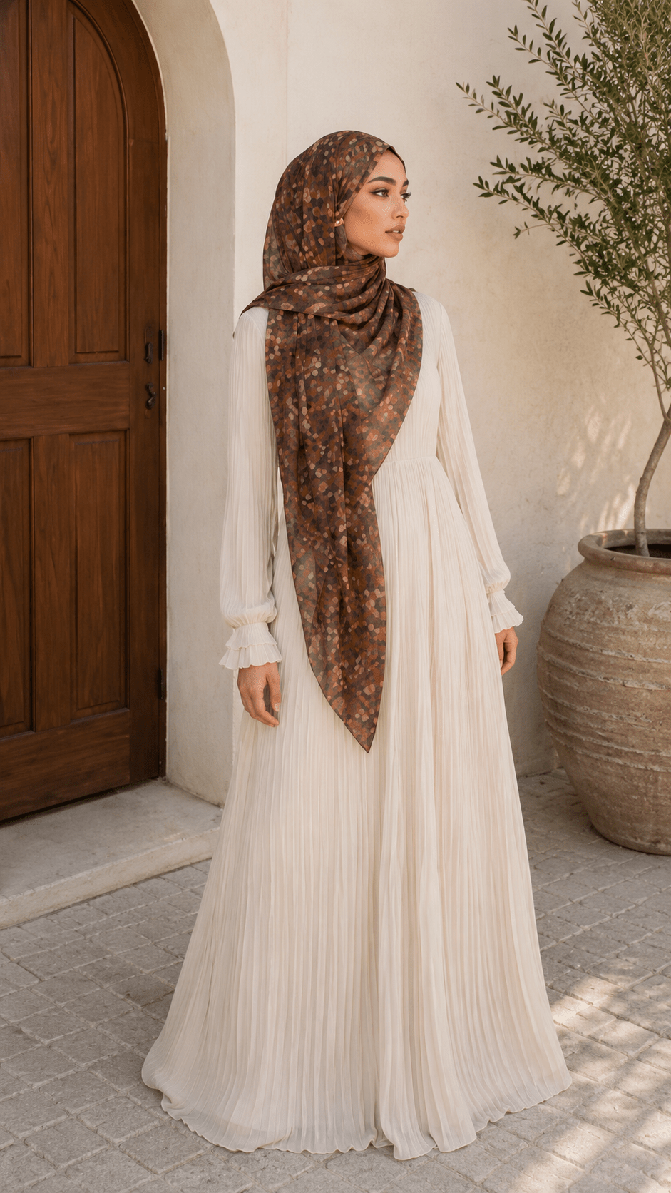 Chocolate Brown Caramel Tortoiseshell Watercolor hijab shawl - view 2