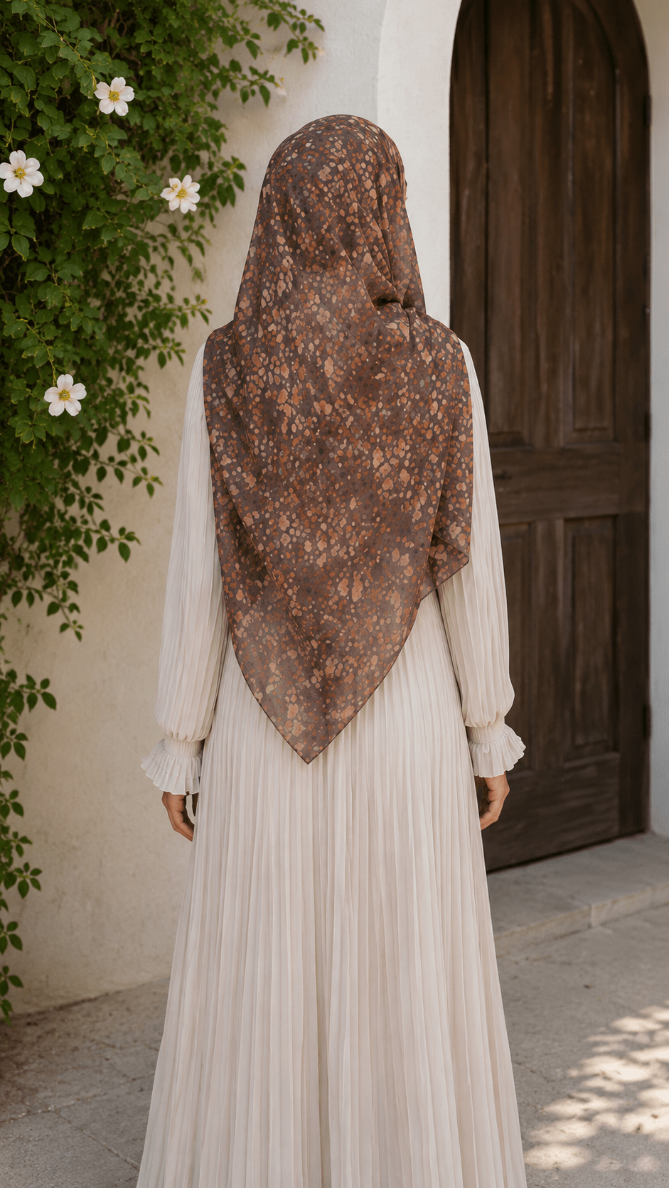 Chocolate Brown Caramel Tortoiseshell Watercolor hijab shawl - view 4