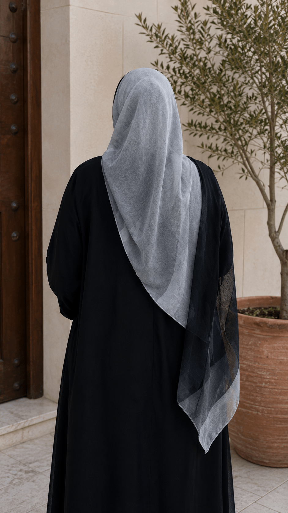 Black Border Silver Grey Watercolor hijab shawl - view 4