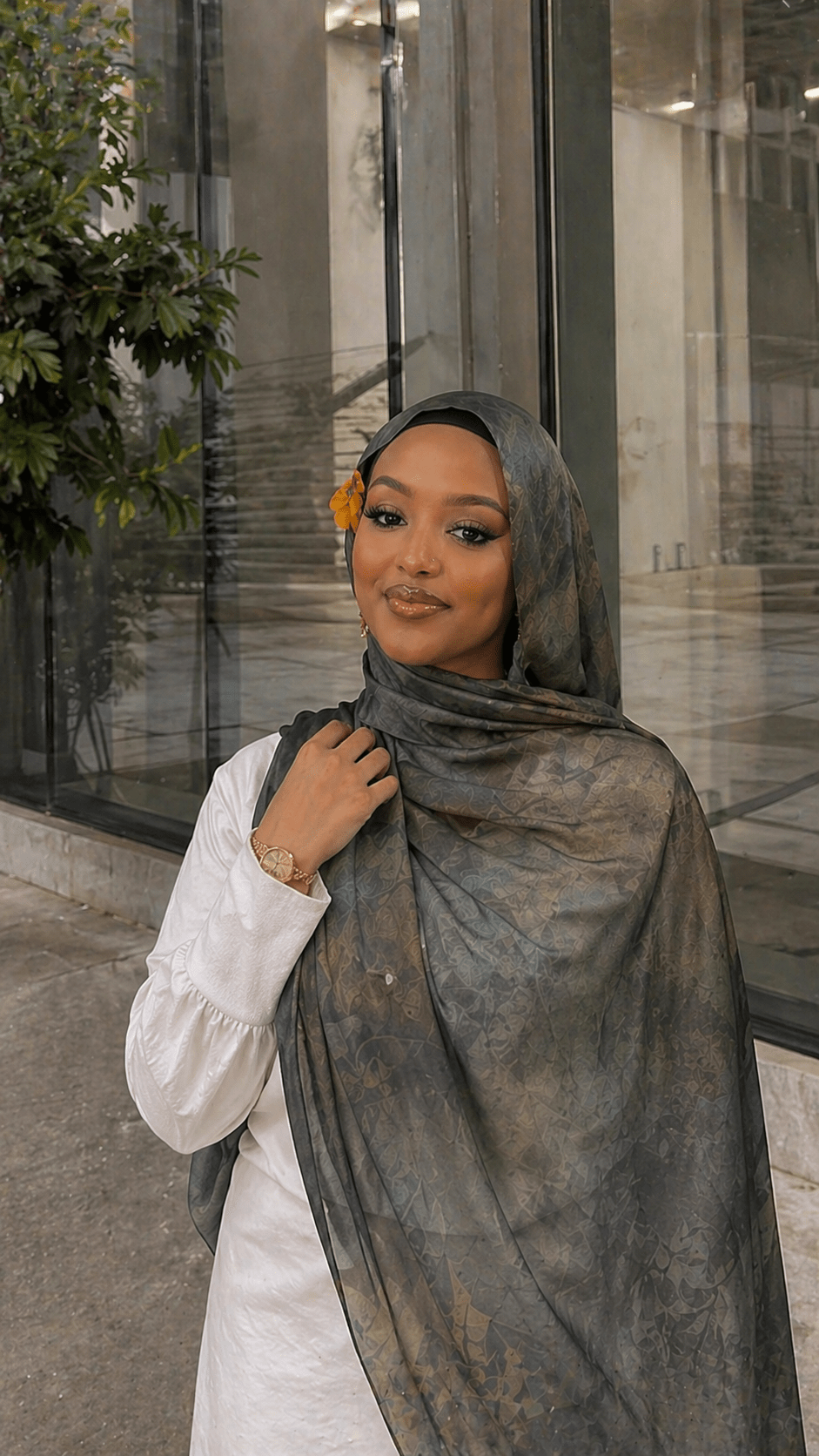Sage Green Jacquard Floral hijab shawl - view 6
