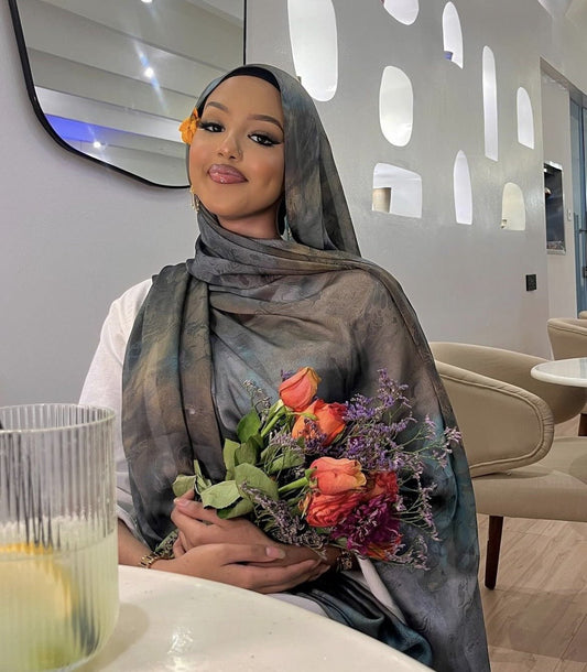 Sage Green Jacquard Floral hijab shawl - view 1