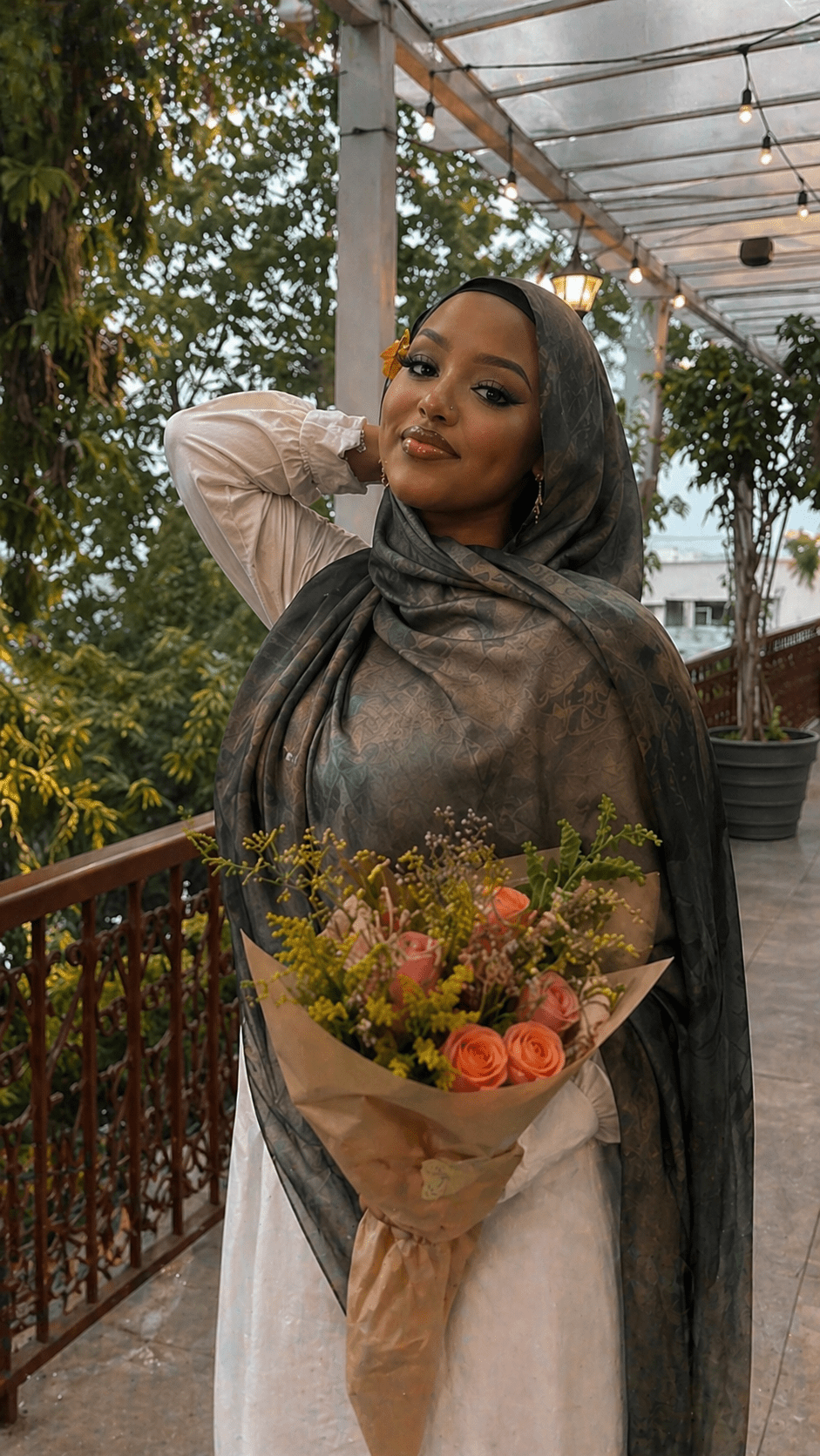 Sage Green Jacquard Floral hijab shawl - view 4