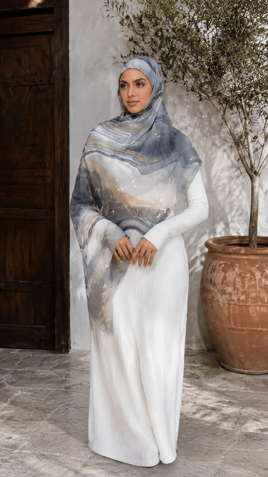 Grey Blue Sand Beige Ocean Wave Marble hijab shawl - view 2
