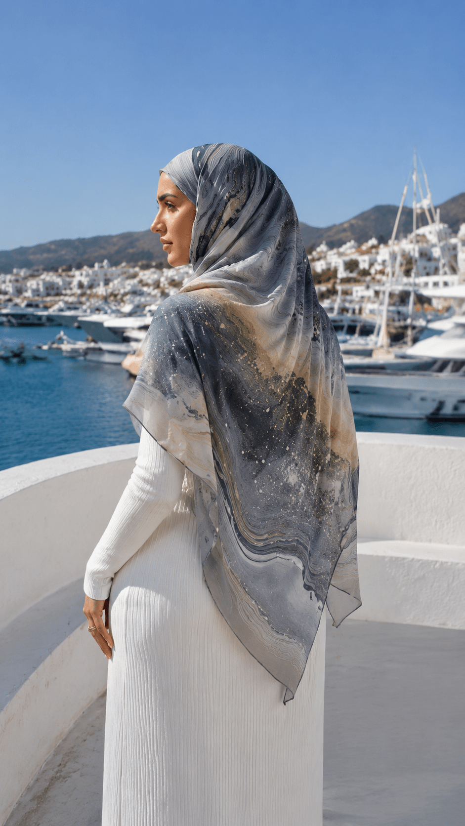 Grey Blue Sand Beige Ocean Wave Marble hijab shawl - view 3