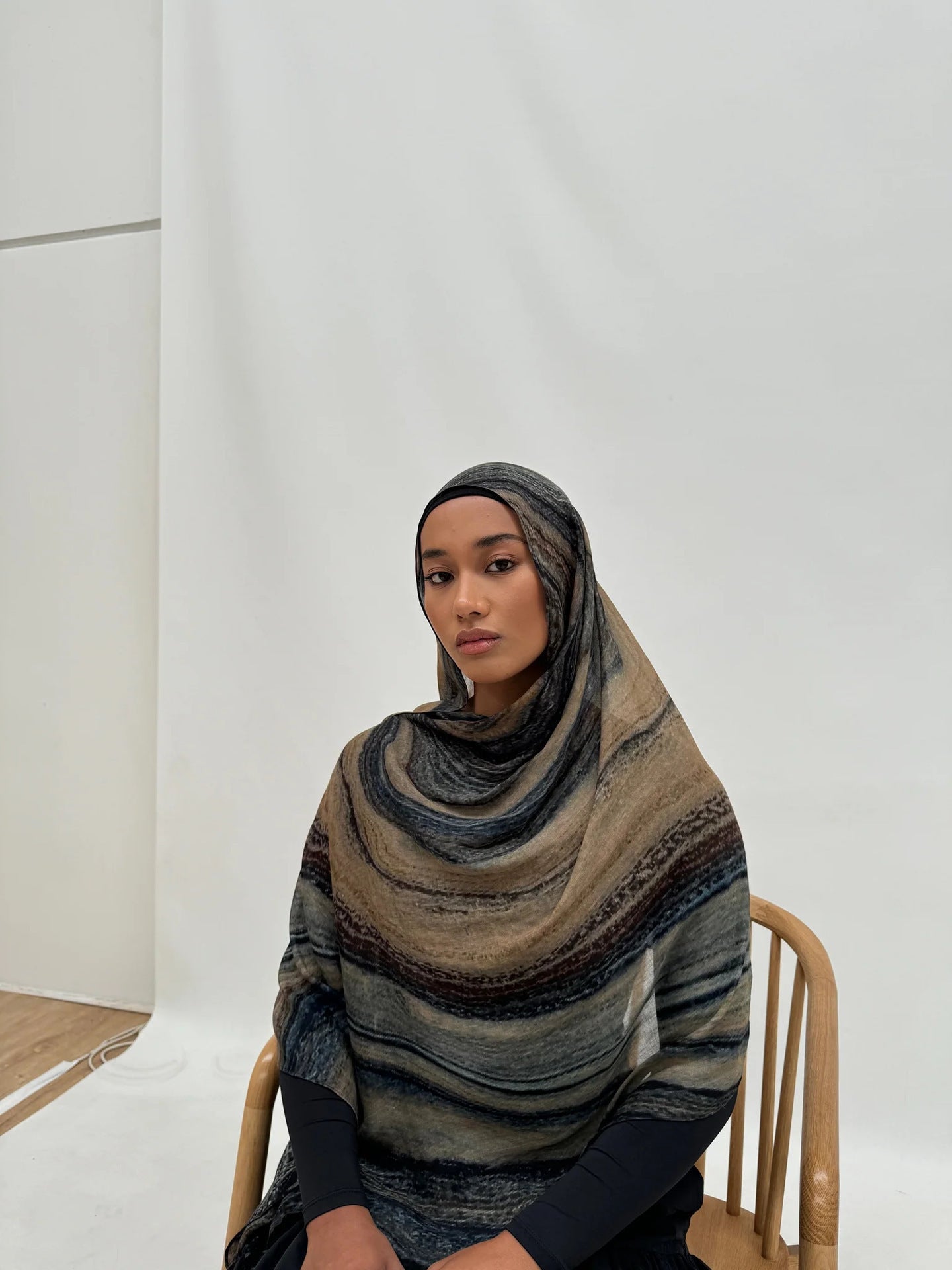 Dark Grey Blue Camel Brown Black Strata Wave hijab shawl - view 1