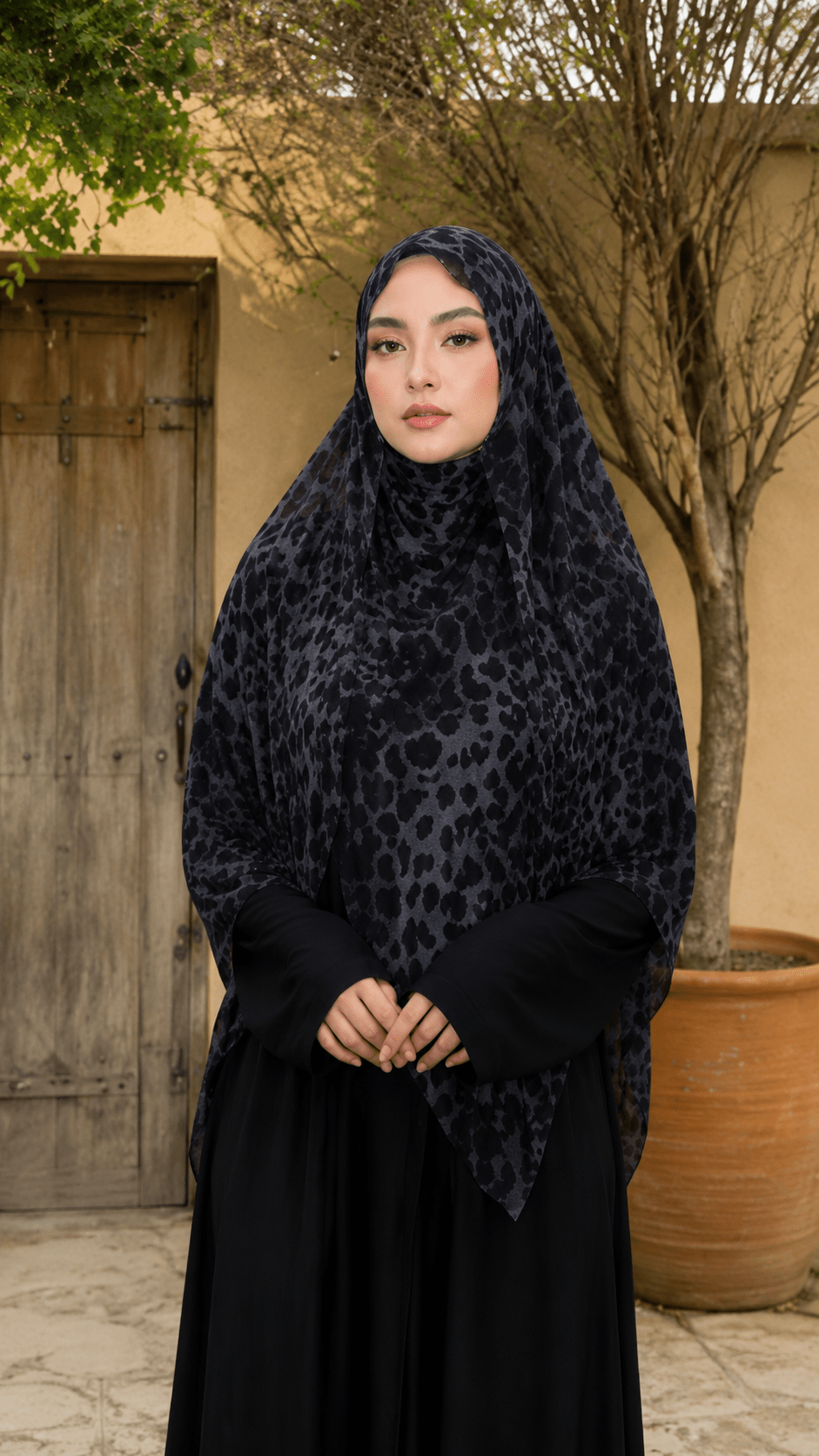 Slate Blue Black Leopard Print hijab shawl - view 2