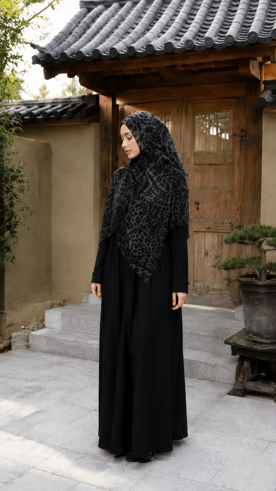 Slate Blue Black Leopard Print hijab shawl - view 4