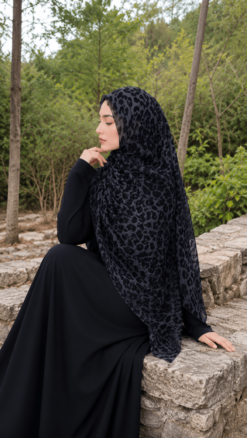 Slate Blue Black Leopard Print hijab shawl - view 3