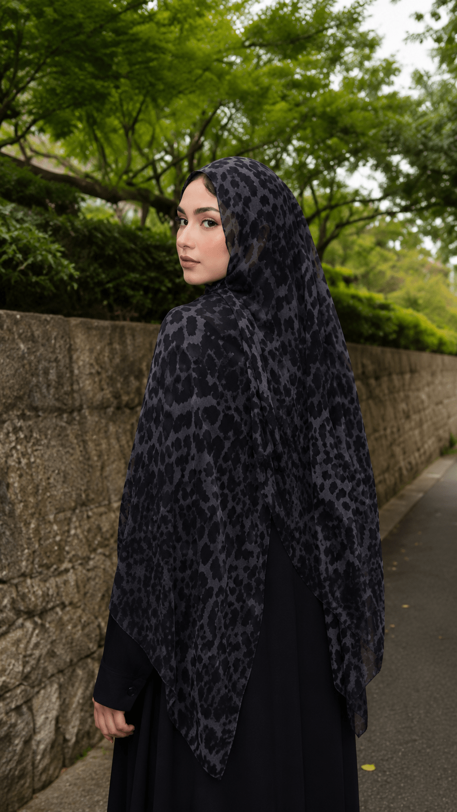 Slate Blue Black Leopard Print hijab shawl - view 5
