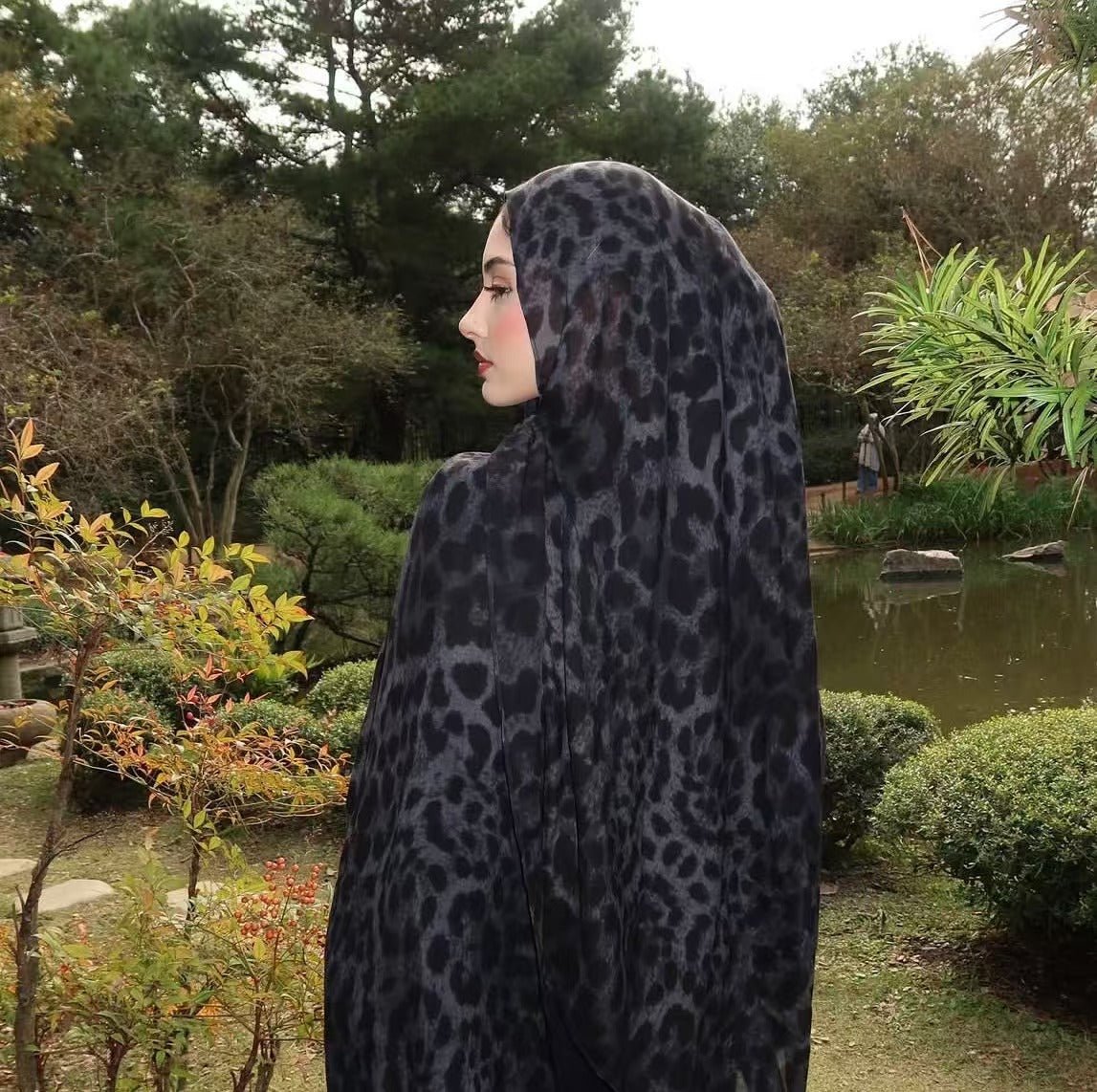 Slate Blue Black Leopard Print hijab shawl - view 1
