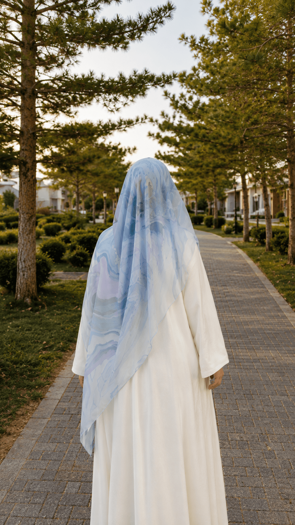Ice Blue White Marble Cloud hijab shawl - view 4