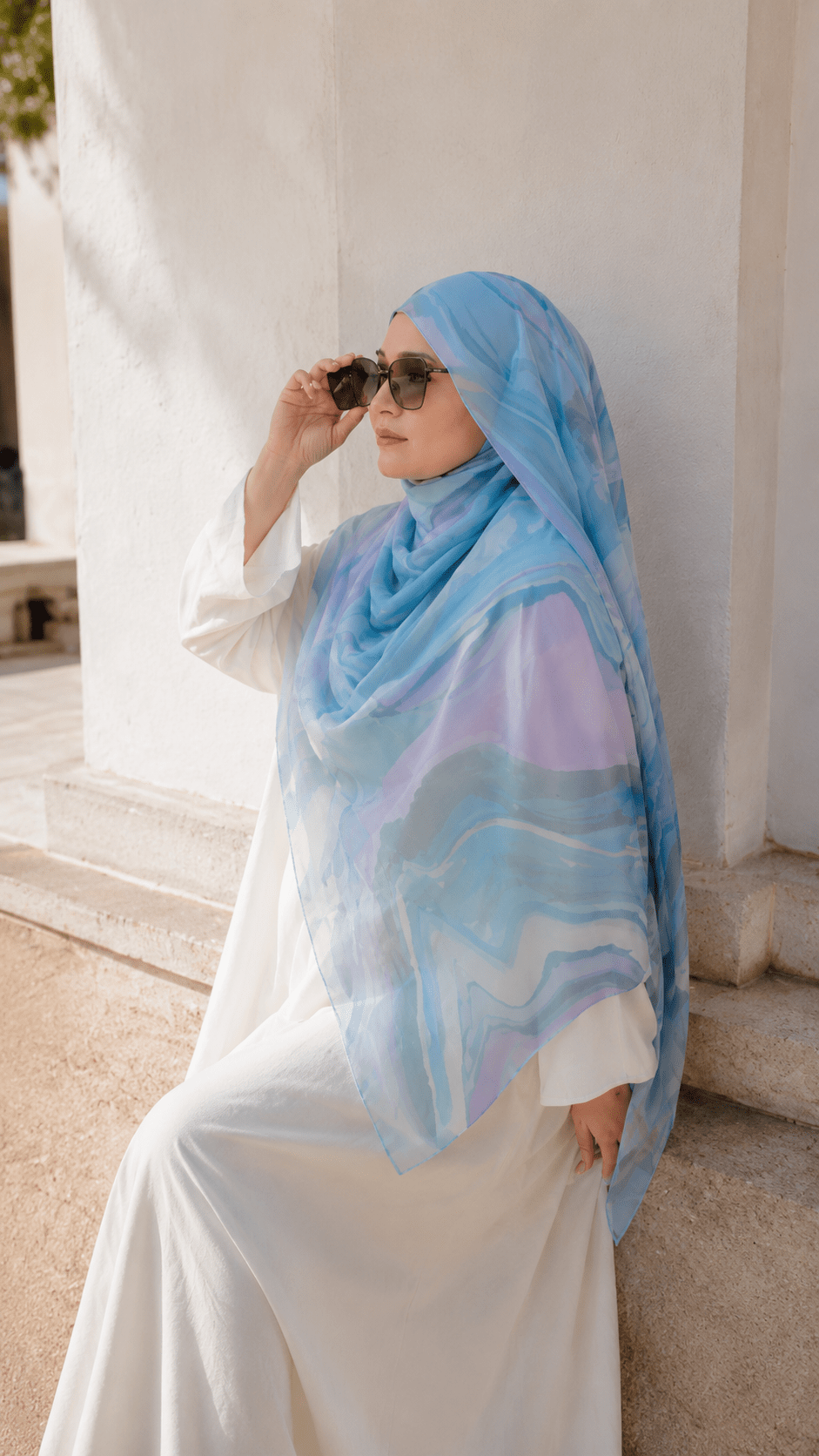 Ice Blue White Marble Cloud hijab shawl - view 2