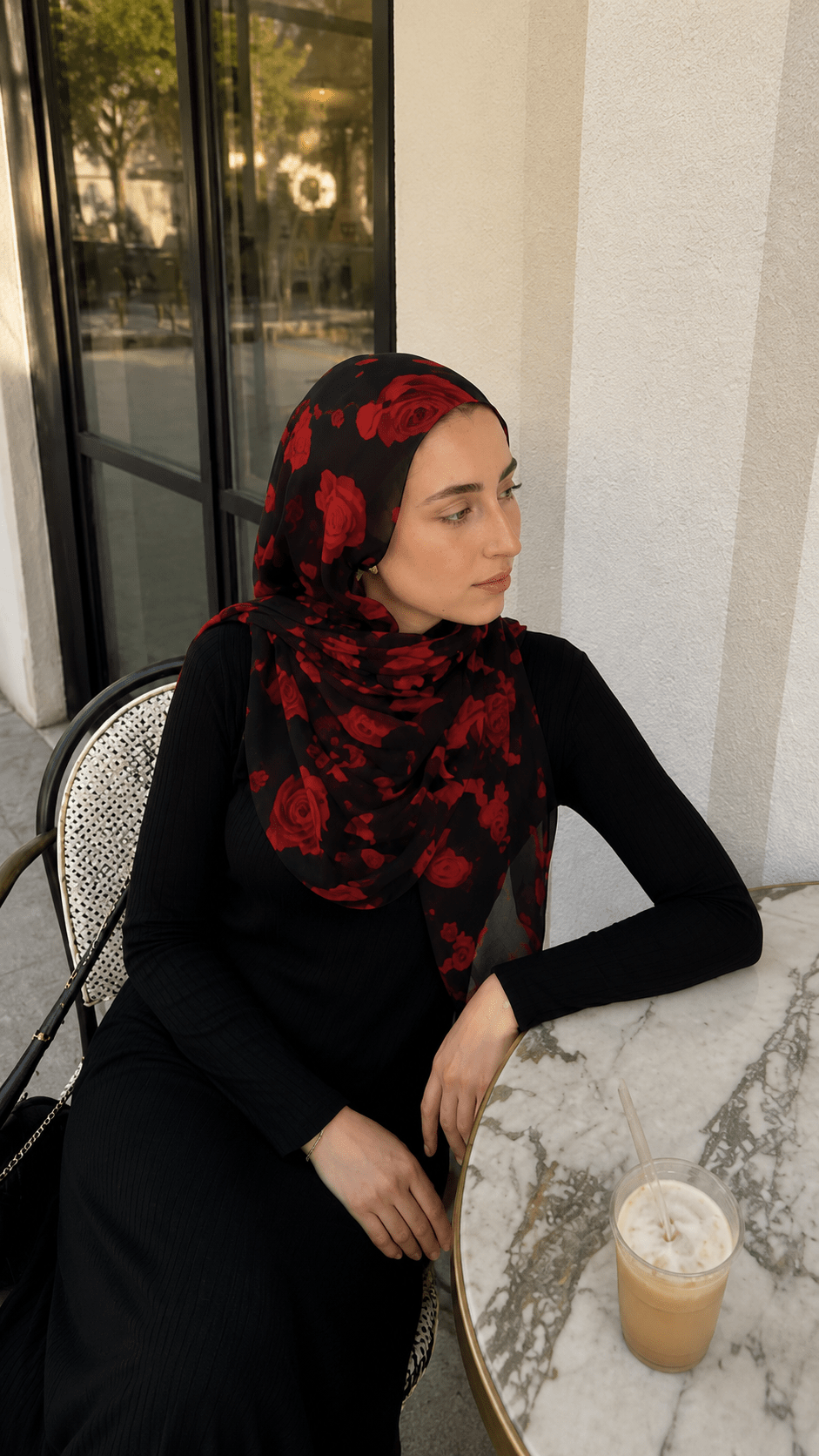 Black Red Rose Floral hijab shawl - view 6