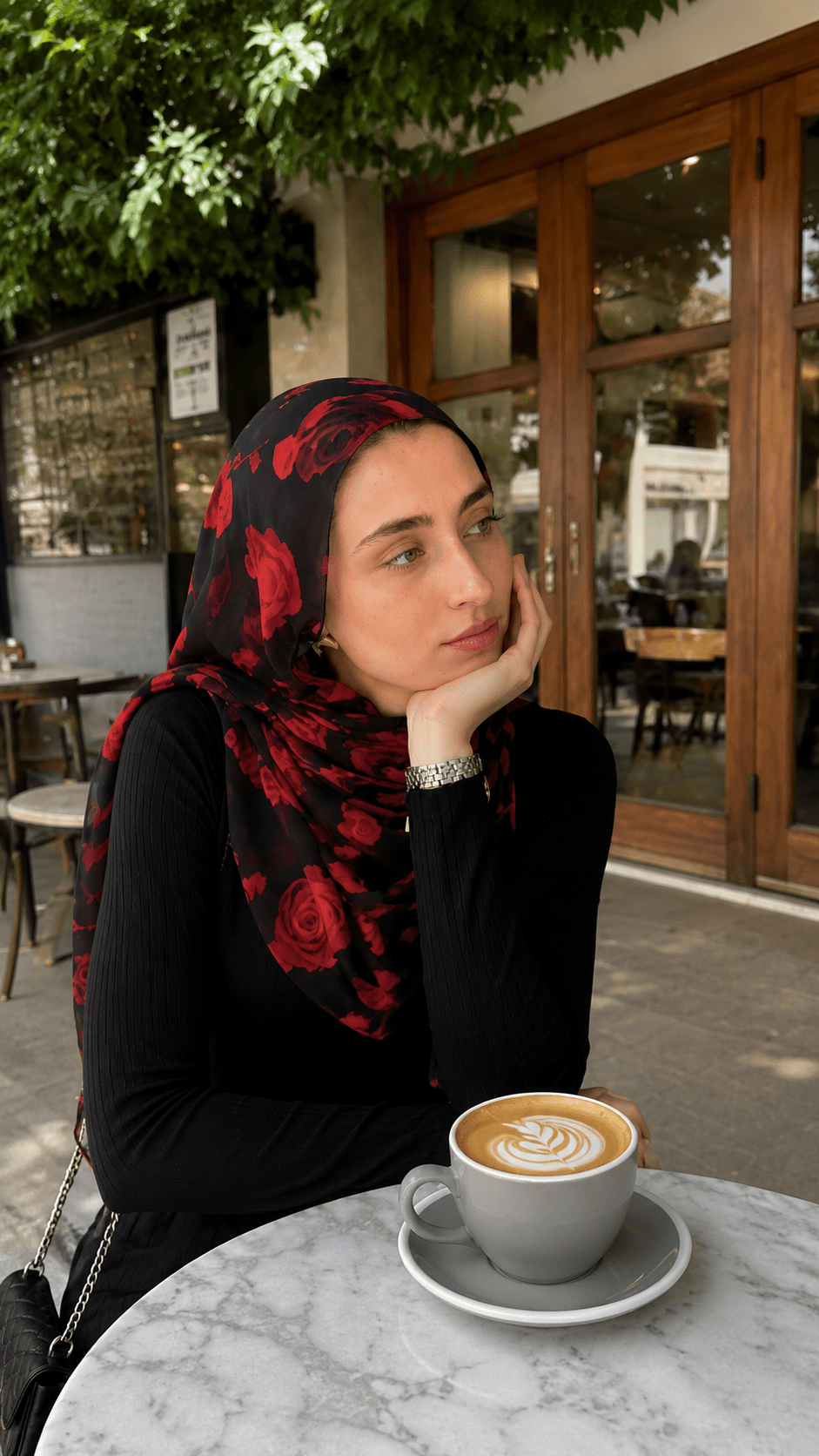 Black Red Rose Floral hijab shawl - view 2