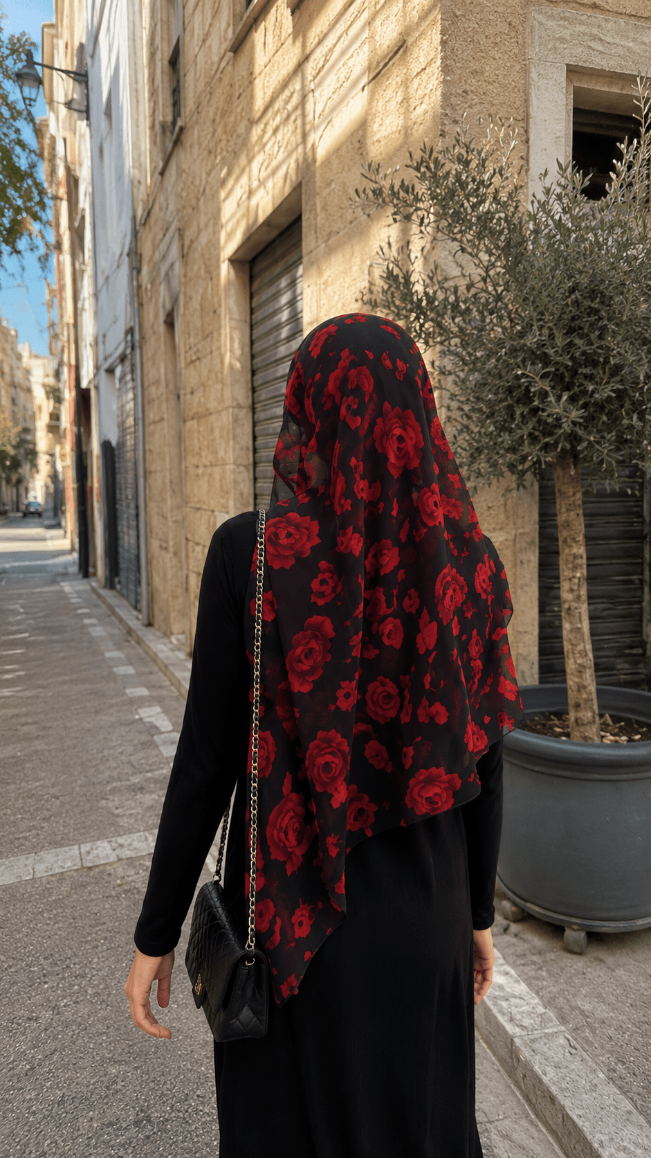 Black Red Rose Floral hijab shawl - view 4