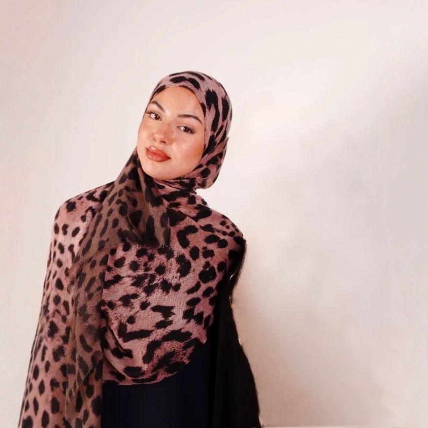 Rose Brown Black Classic Leopard Print hijab shawl - view 1