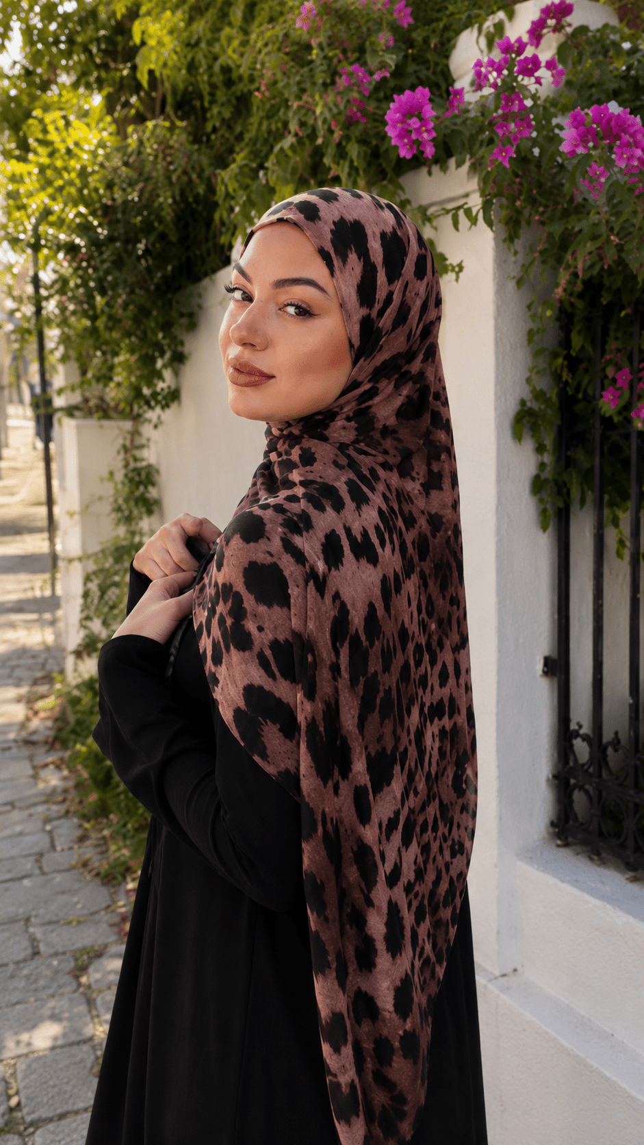 Rose Brown Black Classic Leopard Print hijab shawl - view 4