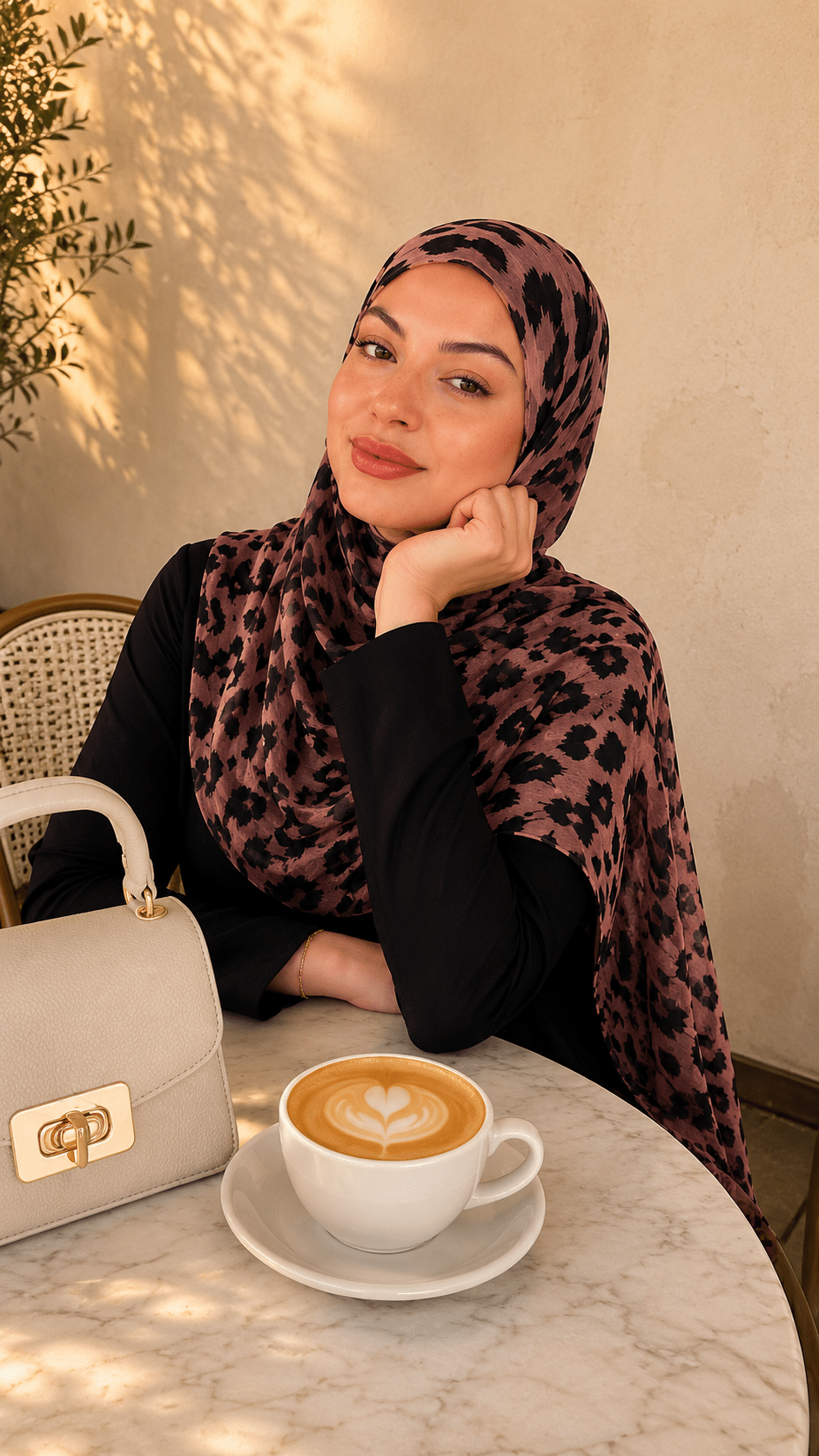 Rose Brown Black Classic Leopard Print hijab shawl - view 2