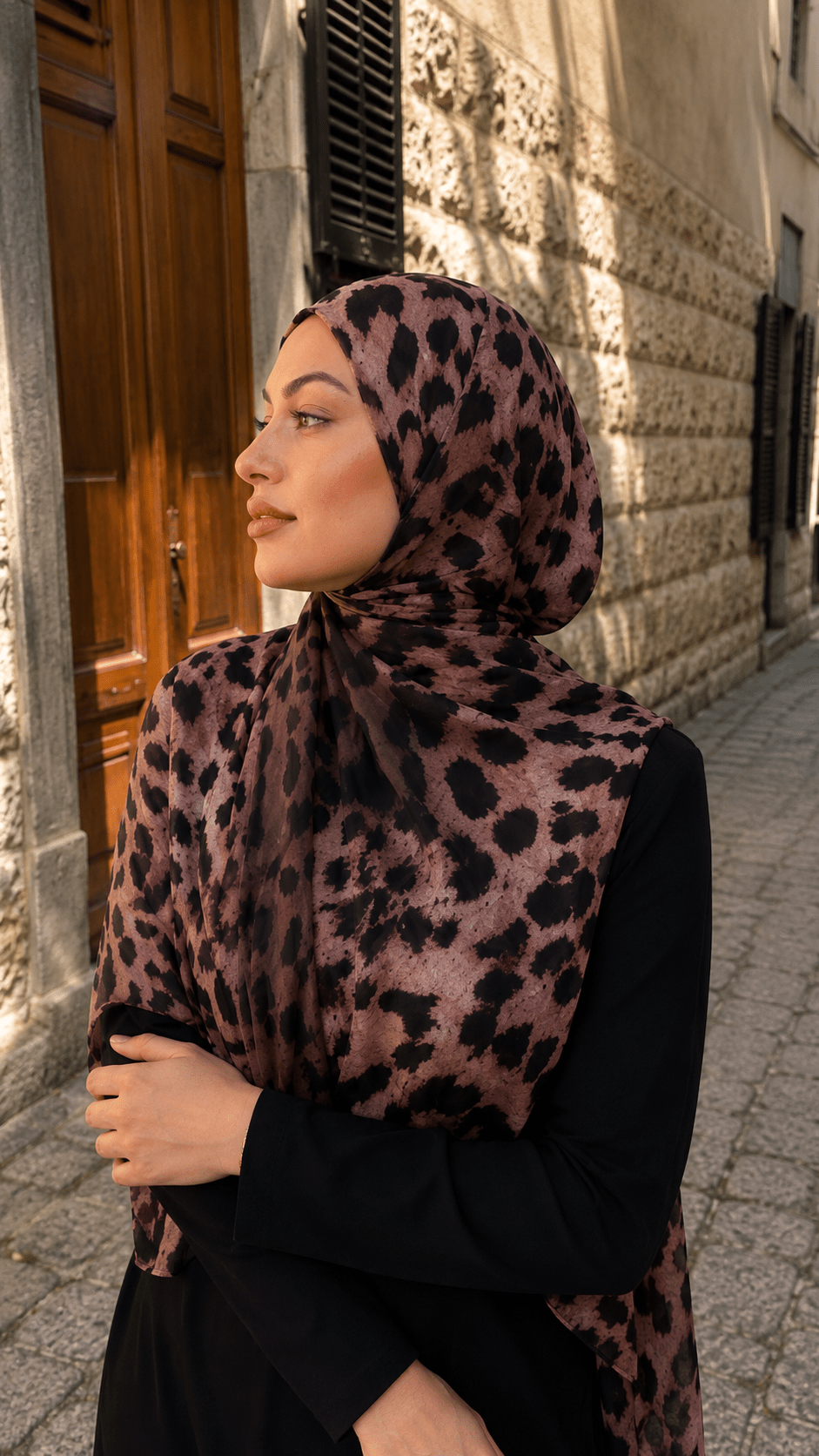 Rose Brown Black Classic Leopard Print hijab shawl - view 3