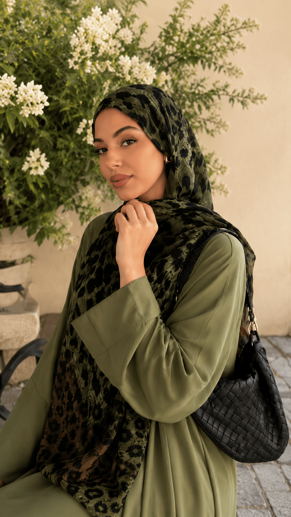 Olive Green Black Jungle Leopard Print hijab shawl - view 4