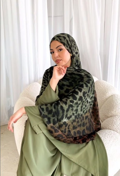 Olive Green Black Jungle Leopard Print hijab shawl - view 1