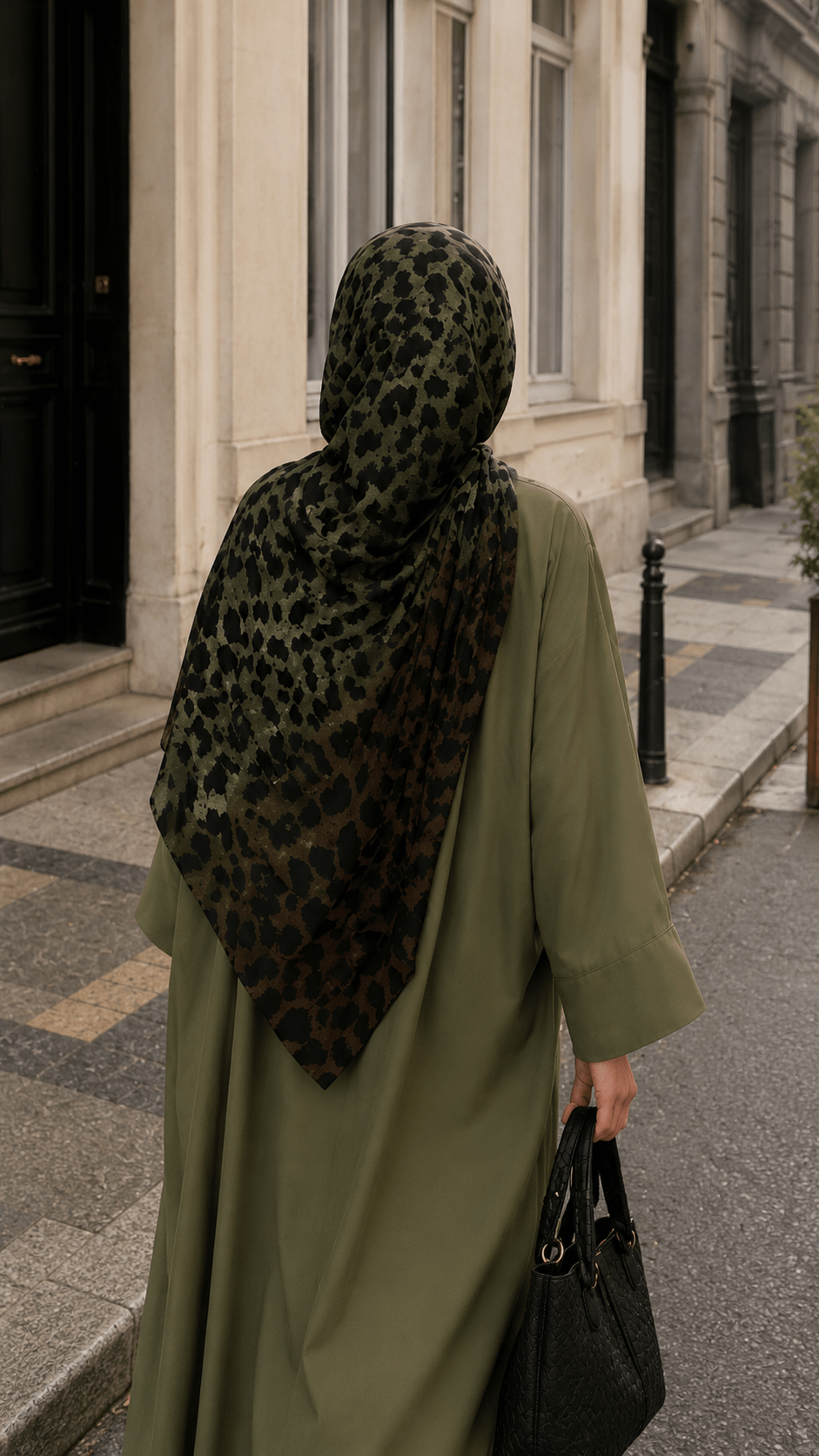 Olive Green Black Jungle Leopard Print hijab shawl - view 3