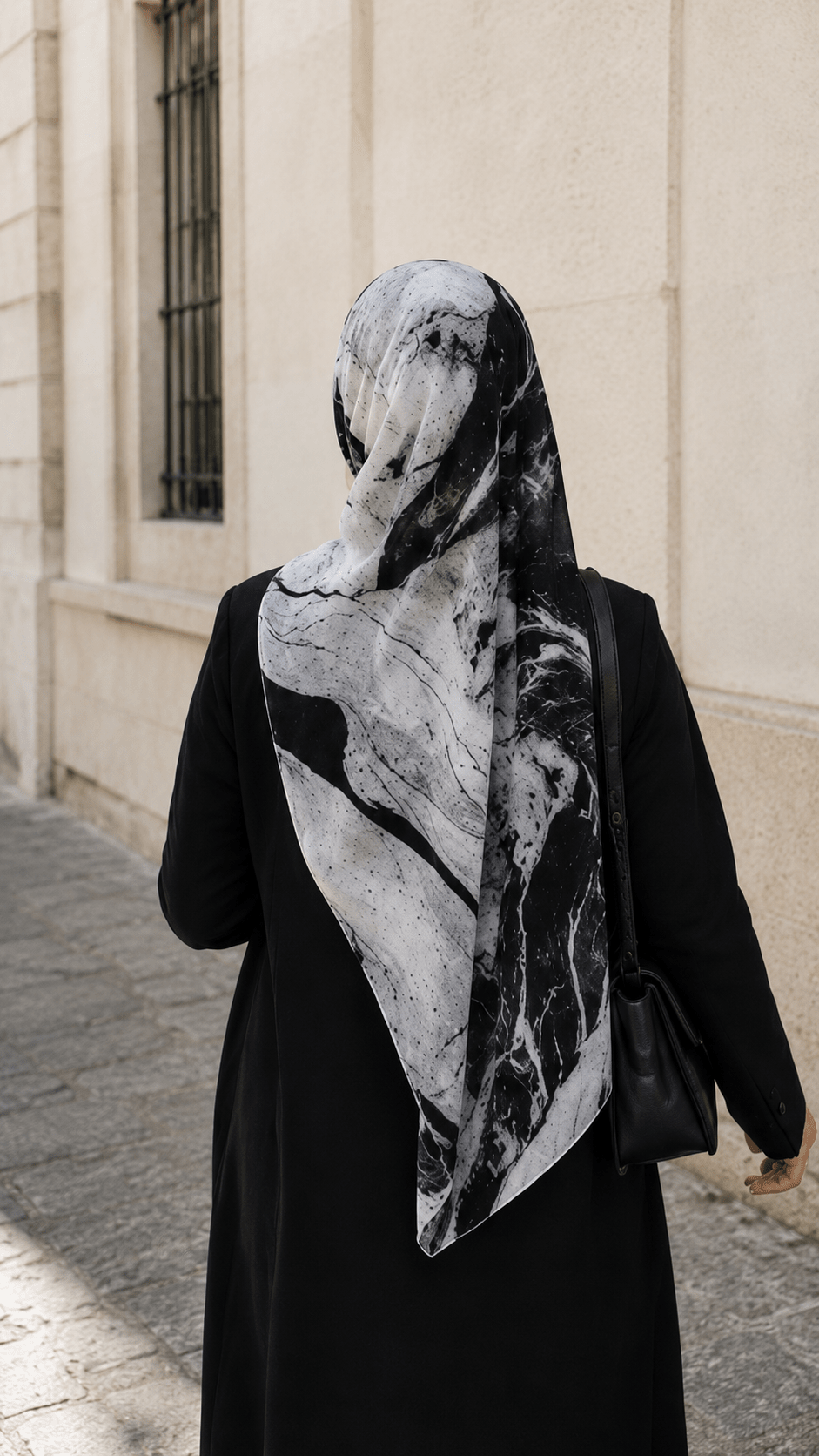 Black White Marble Crackle Vein hijab shawl - view 3