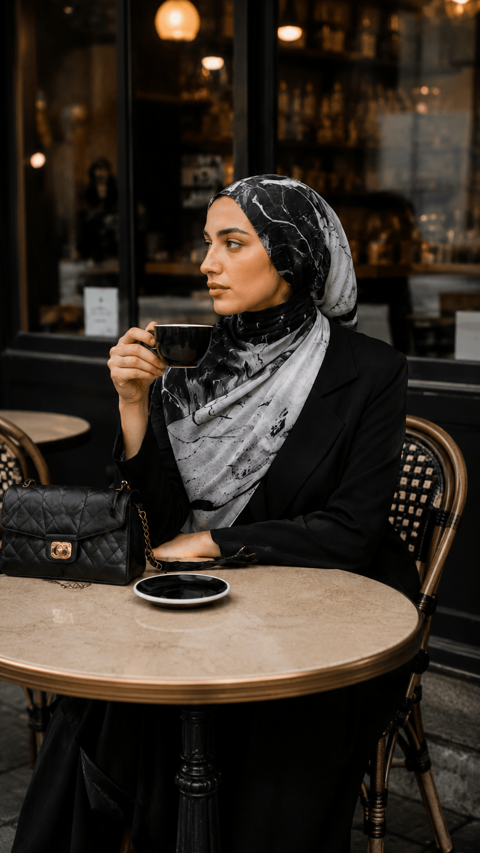 Black White Marble Crackle Vein hijab shawl - view 4