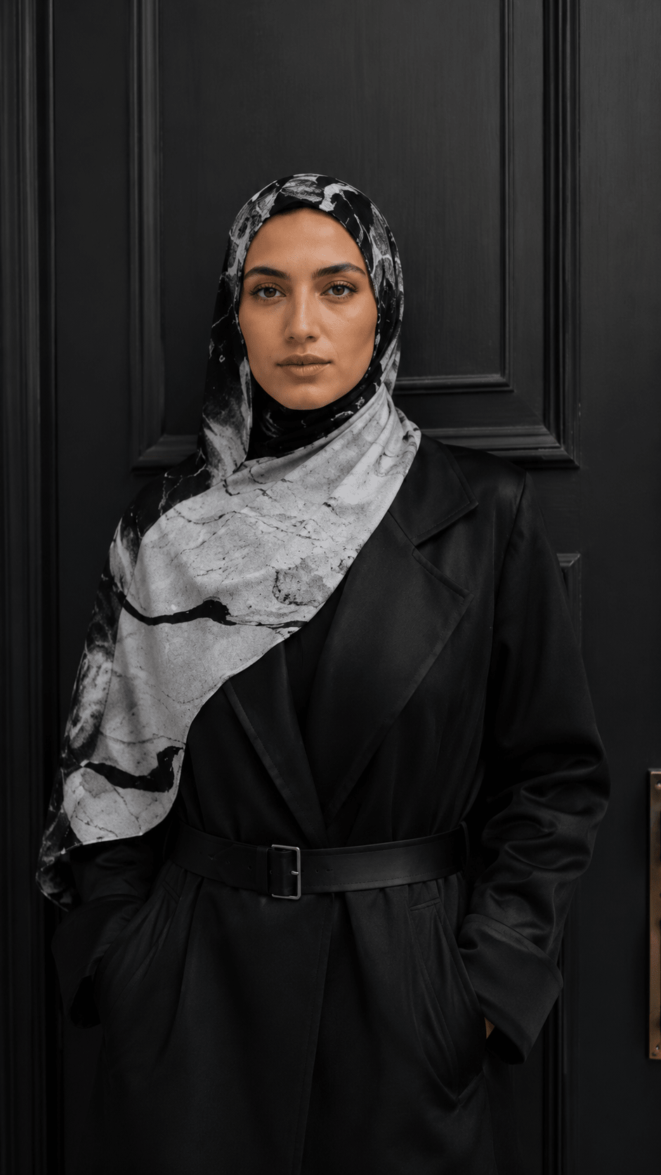 Black White Marble Crackle Vein hijab shawl - view 2