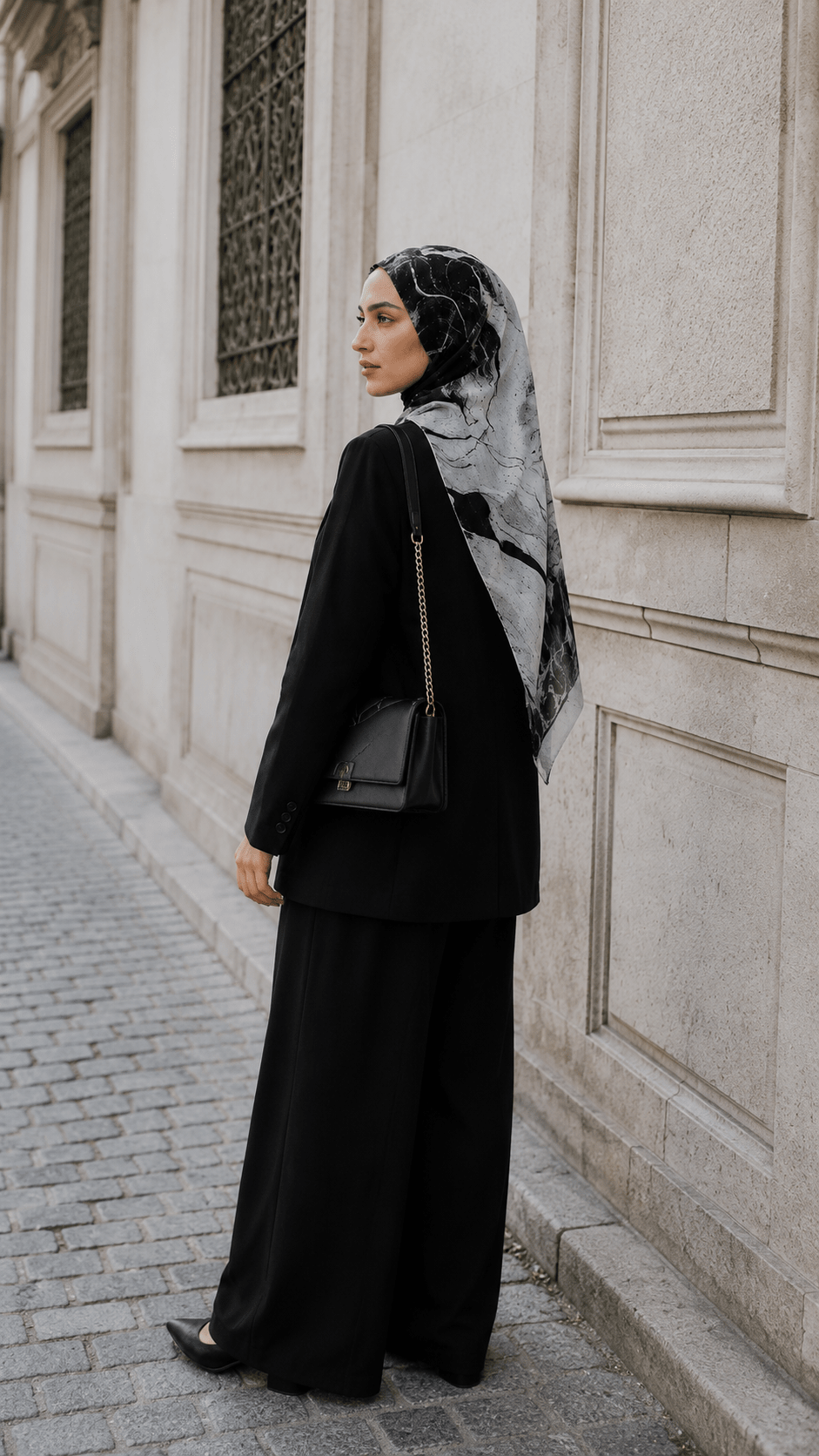 Black White Marble Crackle Vein hijab shawl - view 5