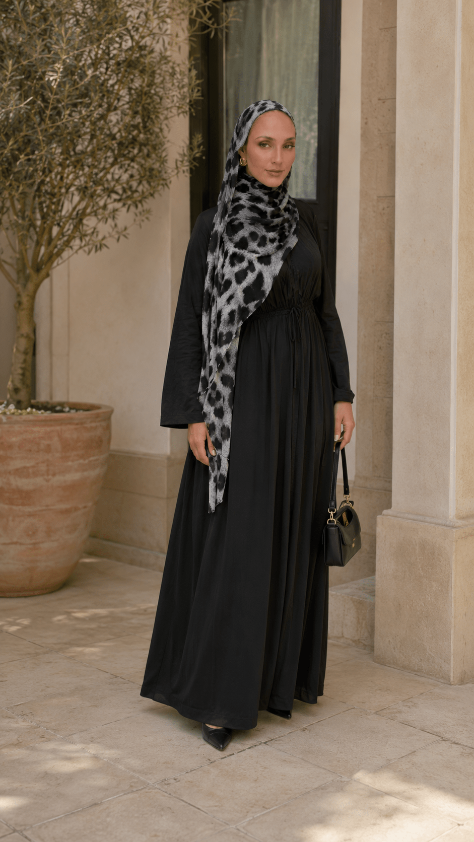 Silver Grey Black Snow Leopard Print hijab shawl - view 2