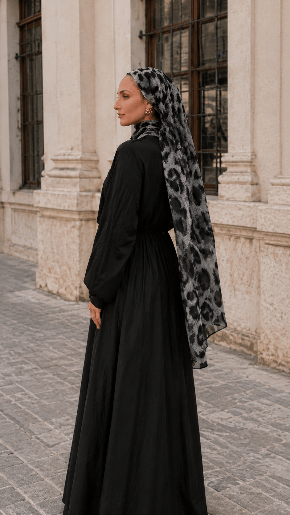 Silver Grey Black Snow Leopard Print hijab shawl - view 3