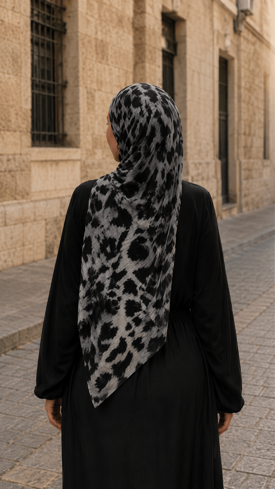 Silver Grey Black Snow Leopard Print hijab shawl - view 4
