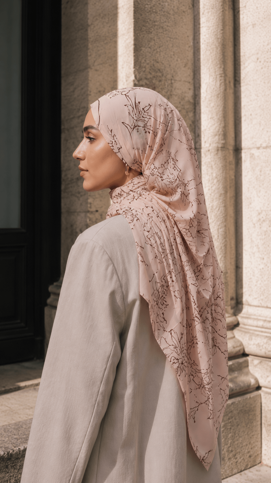 Nude Pink Brown Peony Line Art hijab shawl - view 3