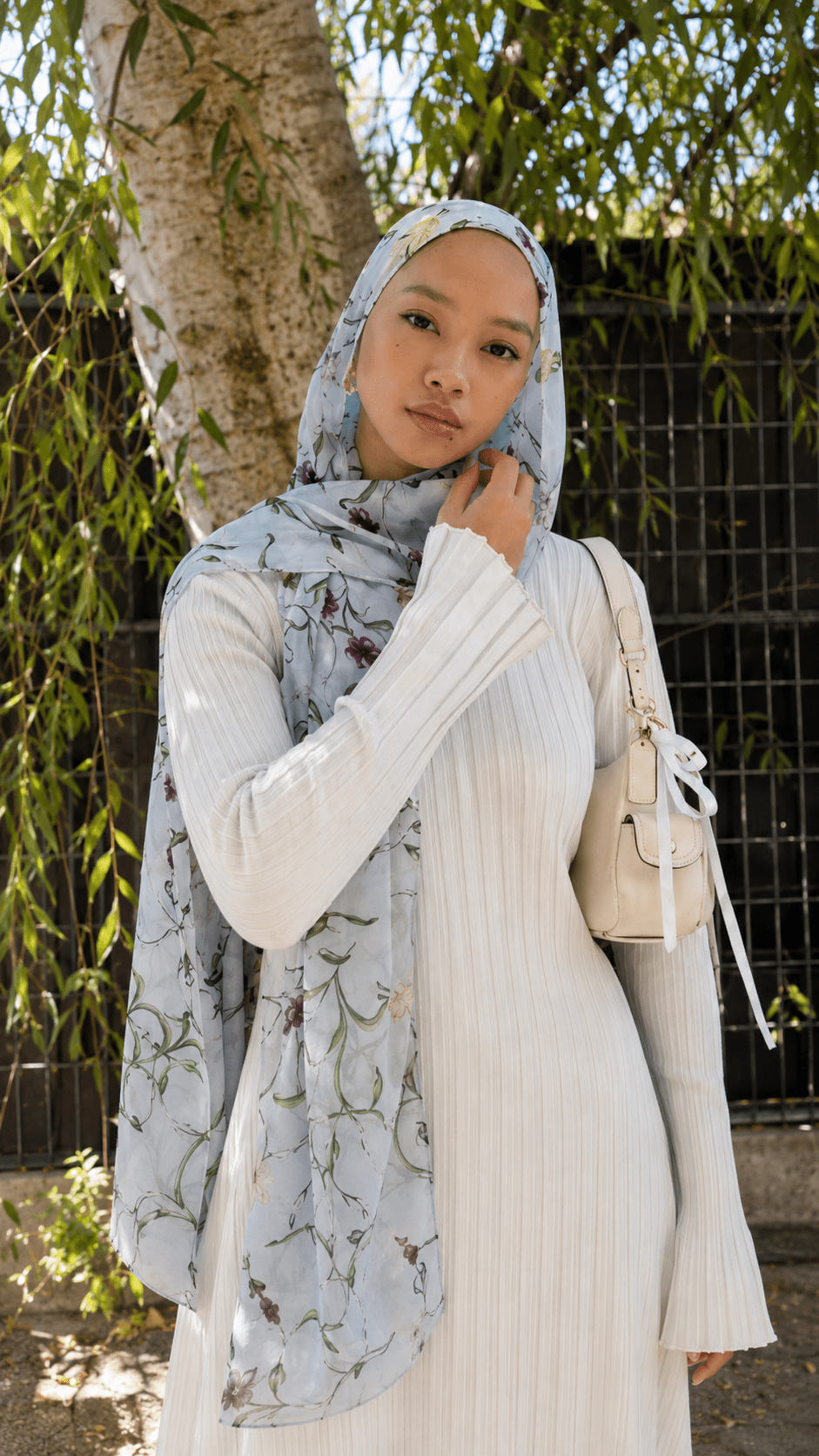 White Blue Green Purple Watercolor Vine Floral hijab shawl - view 6