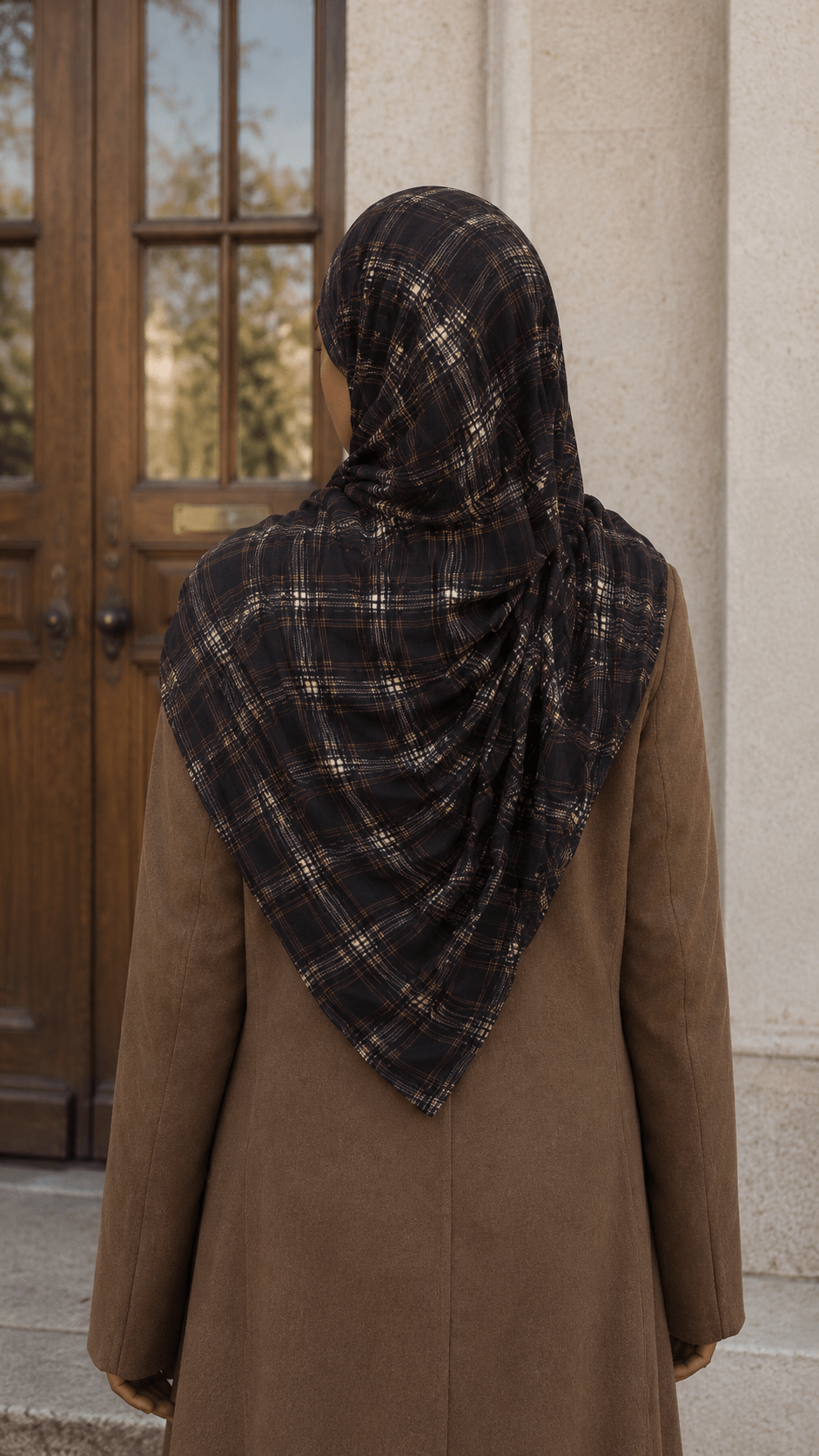 Dark Grey Blue Brown Tartan Plaid hijab shawl - view 5