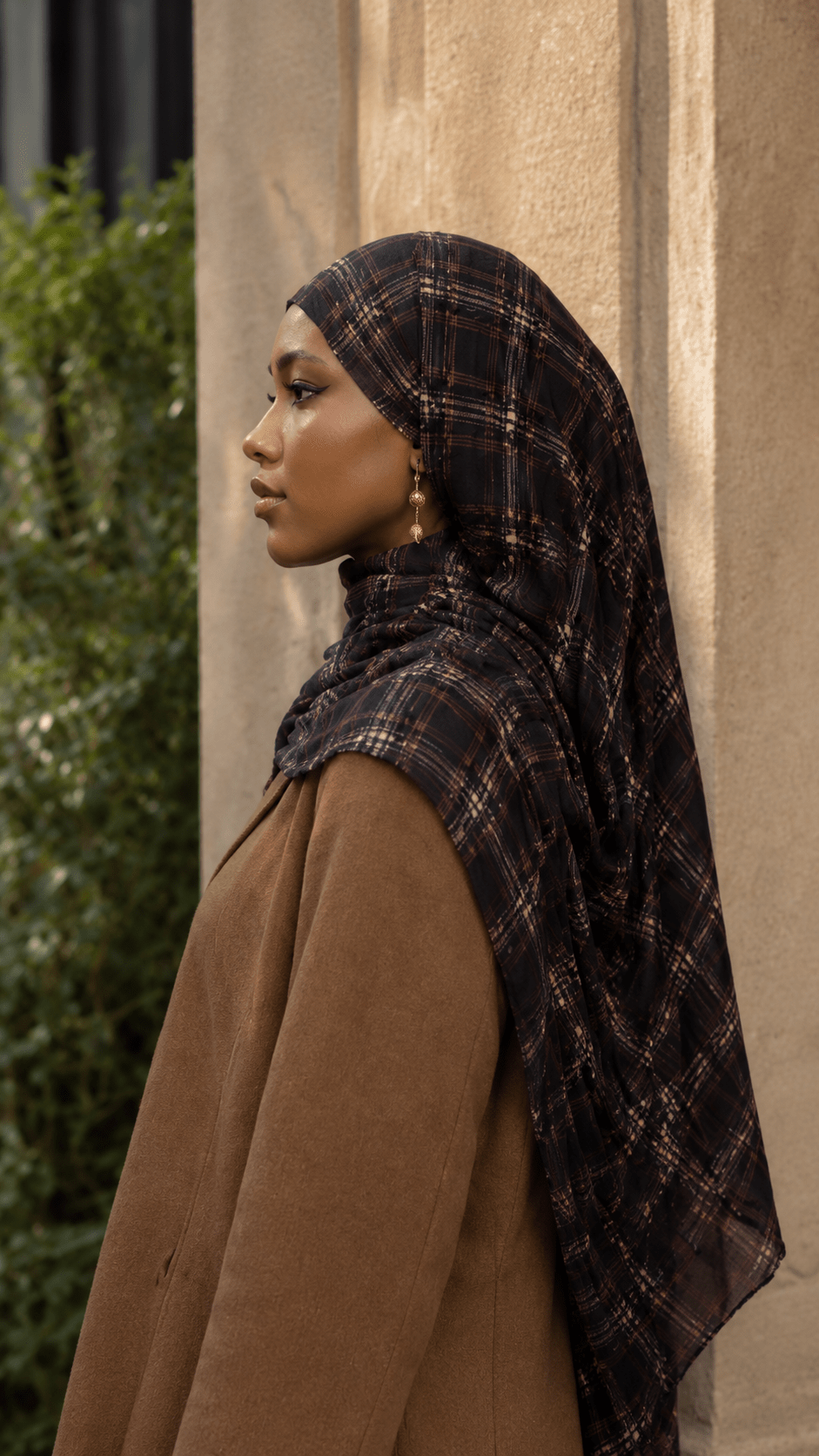 Dark Grey Blue Brown Tartan Plaid hijab shawl - view 4
