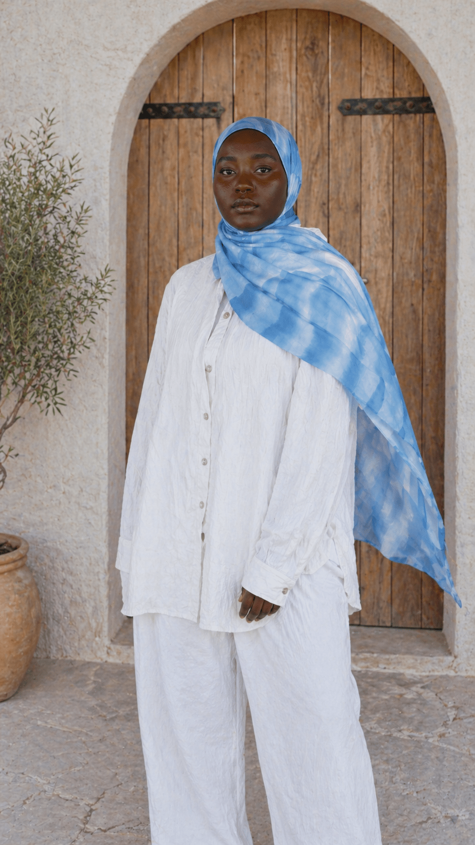 Sky Blue Watercolor Stripe hijab shawl - view 2