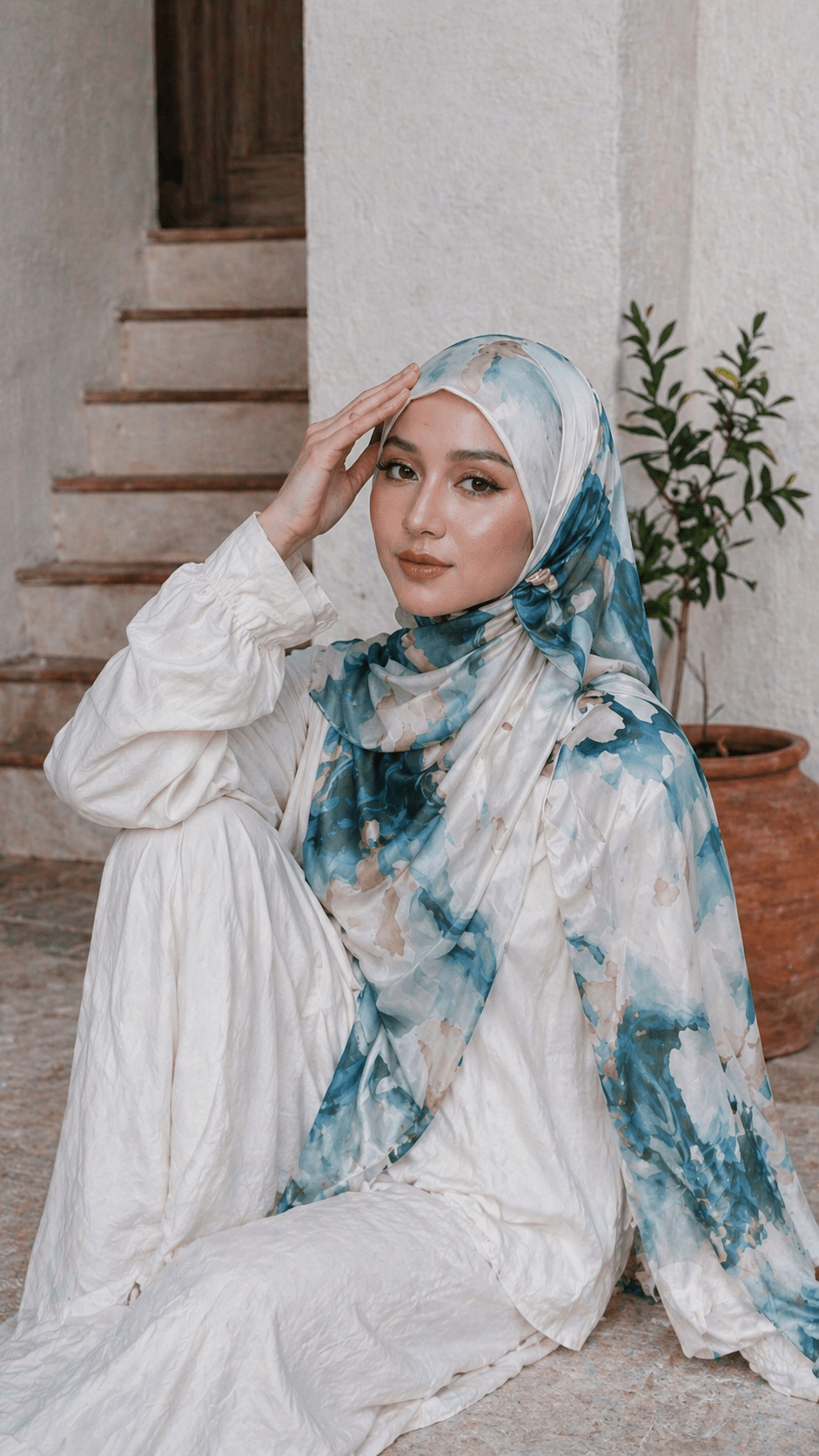 Teal Blue Marble Cloud hijab shawl - view 2