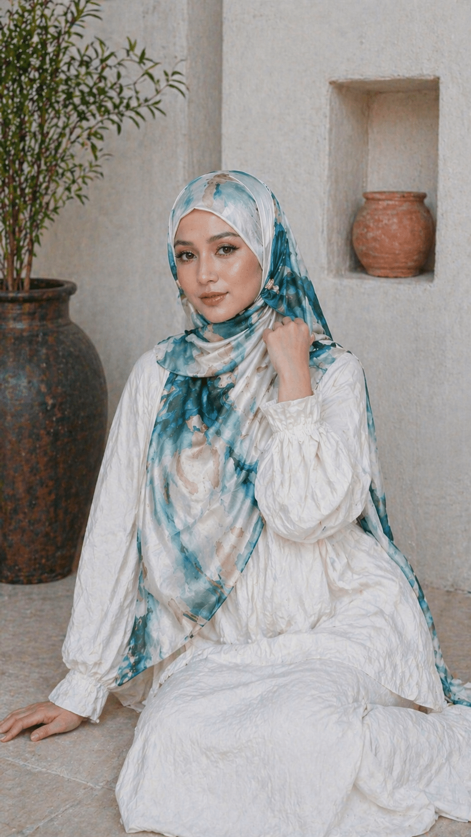 Teal Blue Marble Cloud hijab shawl - view 4