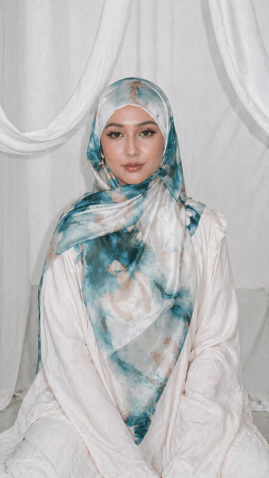 Teal Blue Marble Cloud hijab shawl - view 3