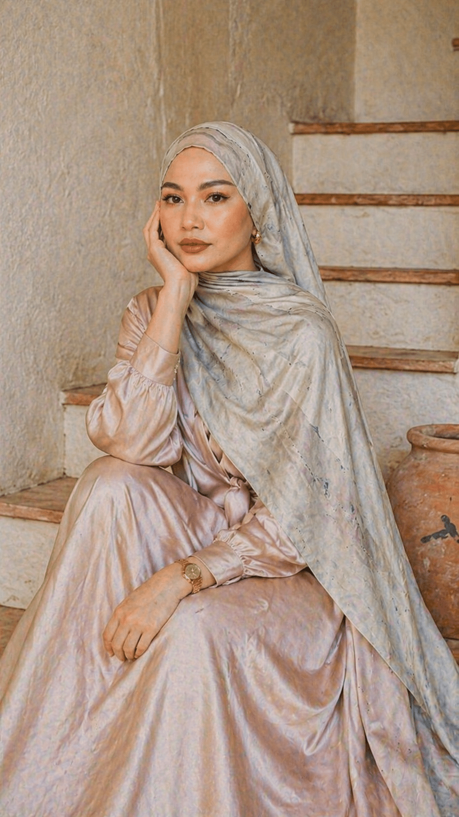 Silver Grey Blue Abstract Brushstroke hijab shawl - view 2