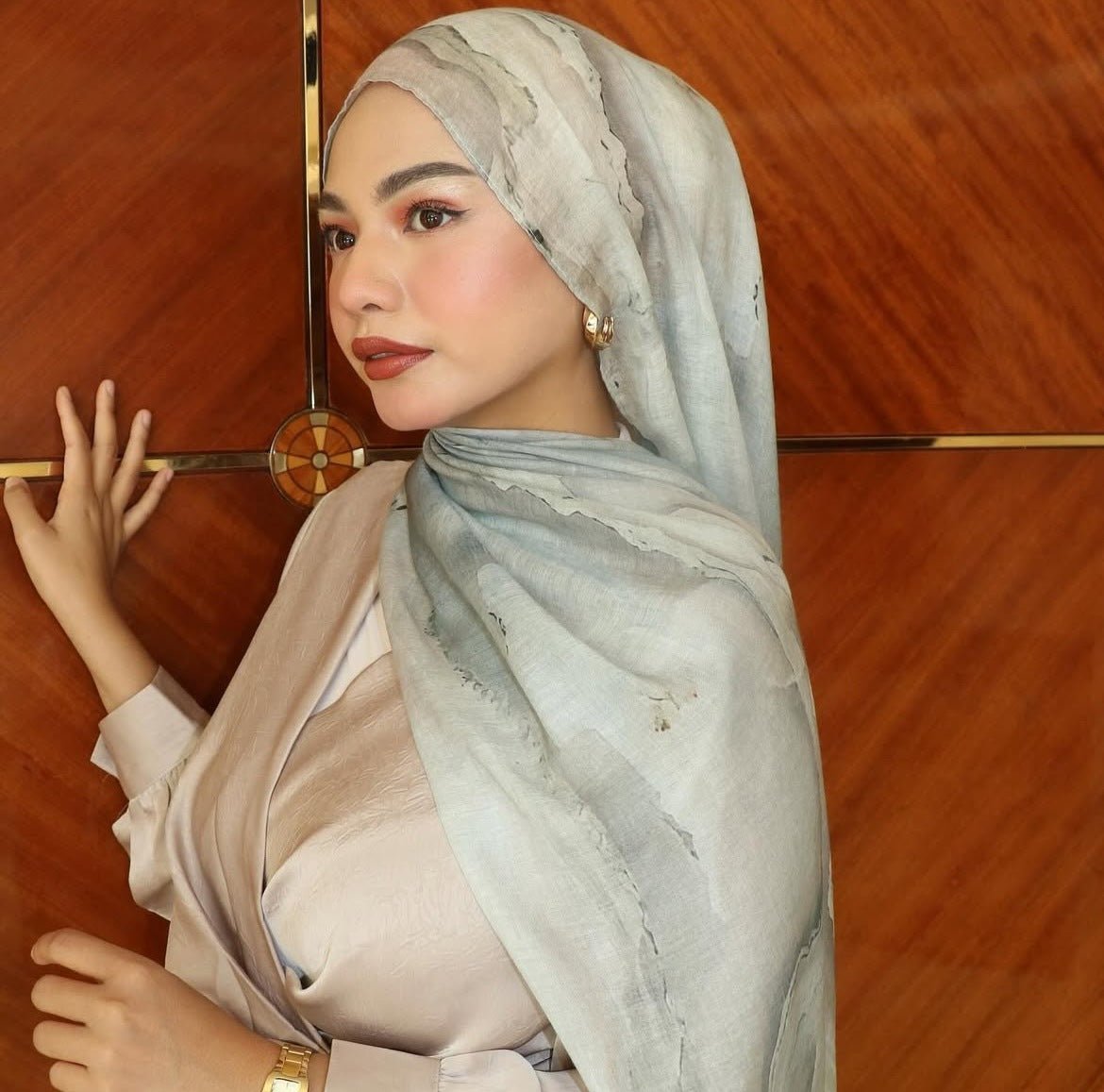 Silver Grey Blue Abstract Brushstroke hijab shawl - view 1
