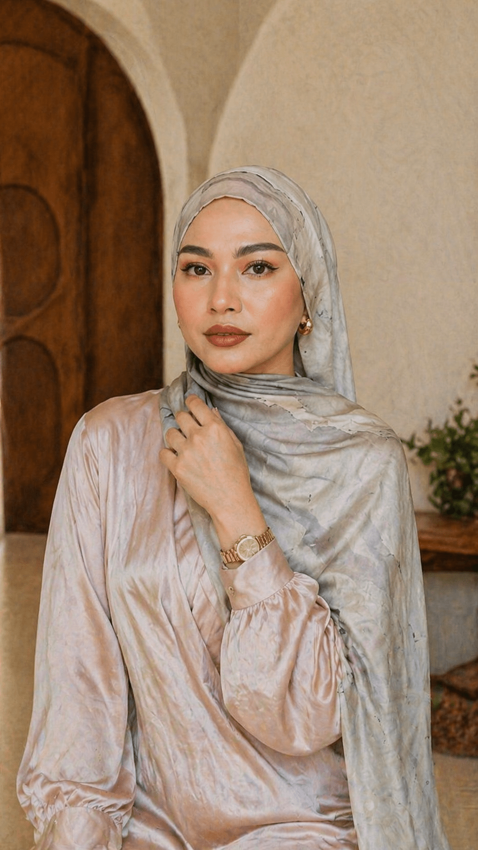 Silver Grey Blue Abstract Brushstroke hijab shawl - view 4