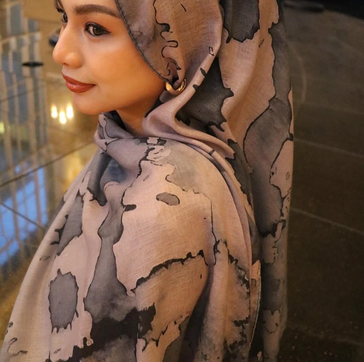 Mauve Grey Abstract Ink Splash hijab shawl - view 1
