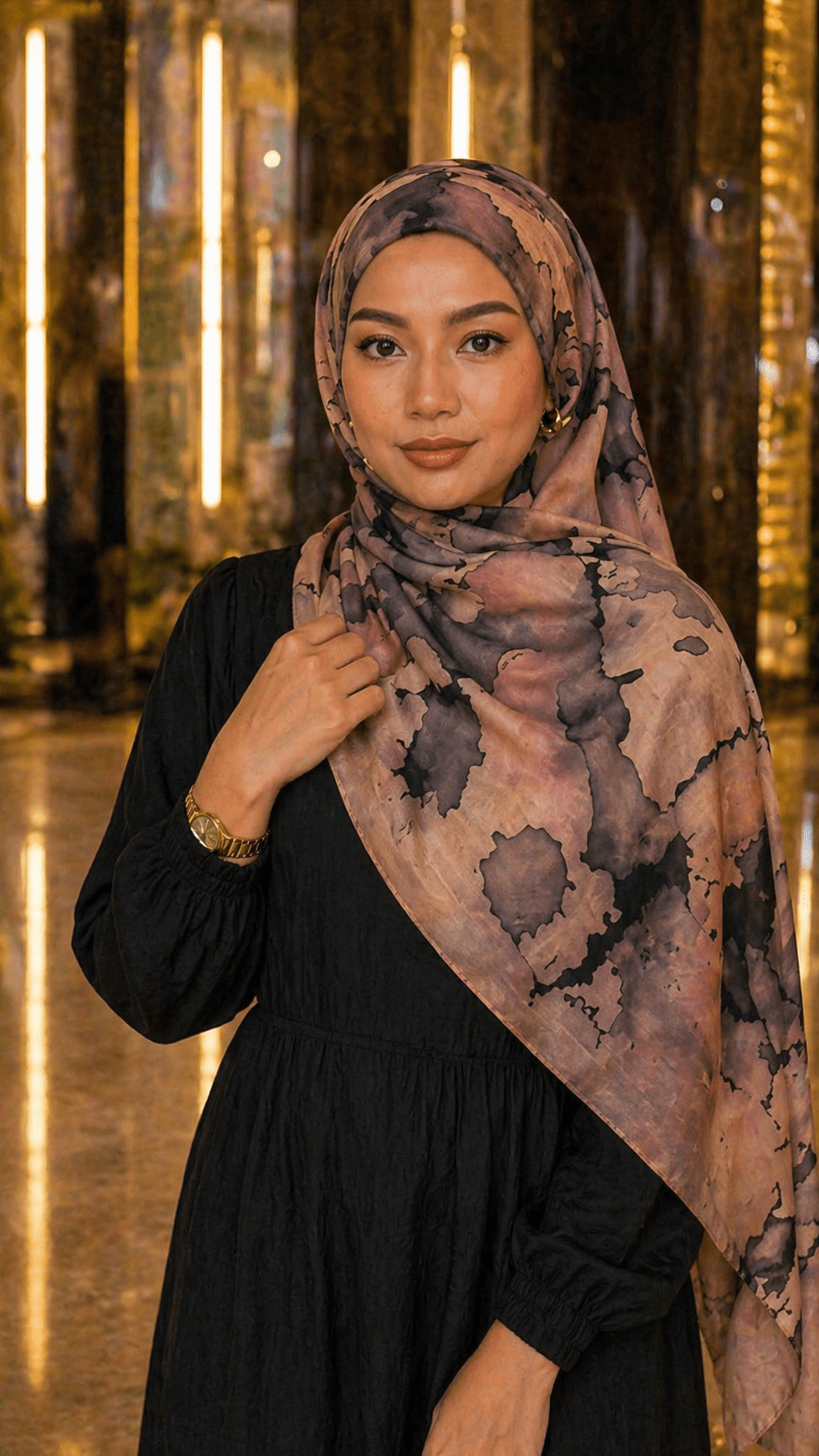 Mauve Grey Abstract Ink Splash hijab shawl - view 2